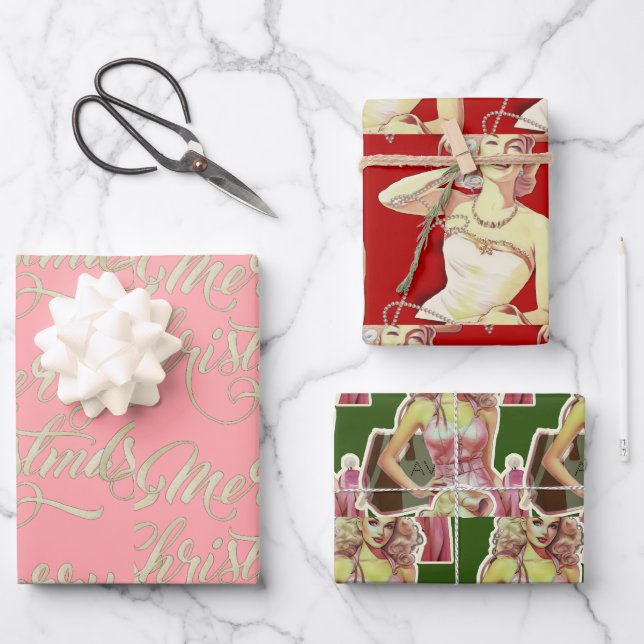 Retro Christmas  Wrapping Paper Sheet (Front)