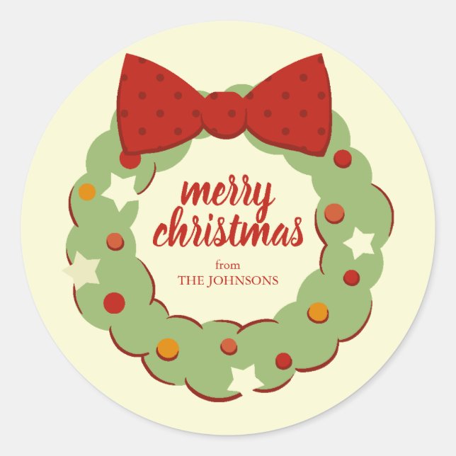 Retro Christmas Wreath Sticker (Front)