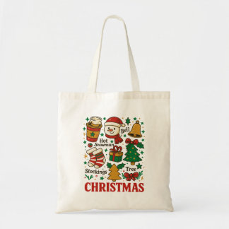 Retro Christmas Xmas Doodles Tote Bag