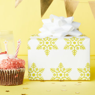 Retro Christmas Yellow Snow Flakes Vintage Wrapping Paper
