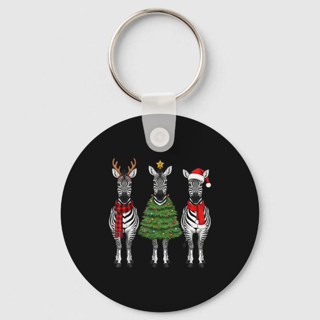 Retro Christmas Zebra Santa Reindeer Safari Animal Key Ring (Front)