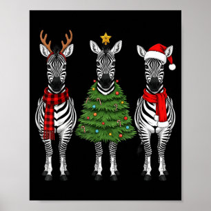 Retro Christmas Zebra Santa Reindeer Safari Animal Poster