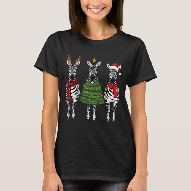 Retro Christmas Zebra Santa Reindeer Safari Animal T-Shirt (Front)