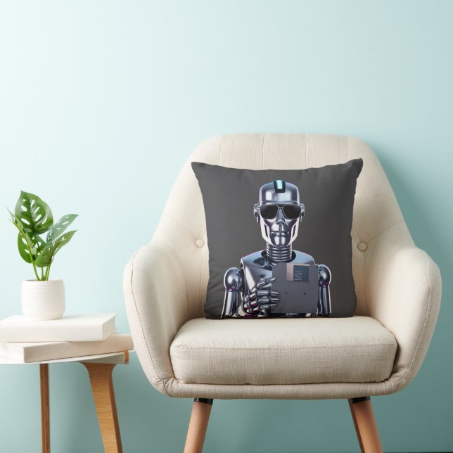 Retro Chrome Synthwave Bot AI Terminator Cushion (Chair)