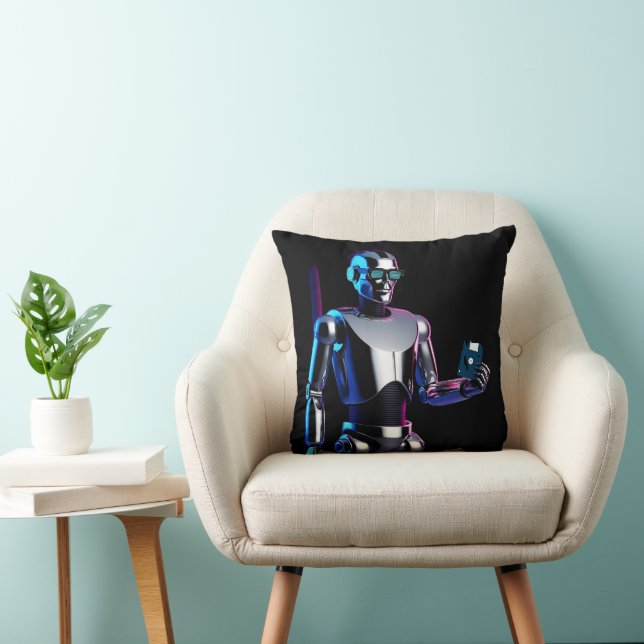 Retro Chrome Synthwave Bot AI Terminator Cushion (Chair)