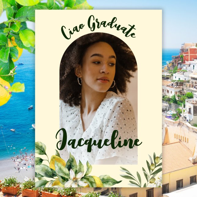 Retro Ciao Graduate Italian 2024 Pink Arch Photo Invitation (Creator Uploaded)