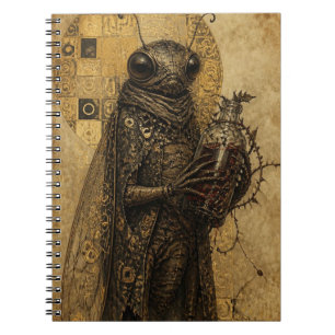 retro cicada insect holds a bottle bramble wrapped notebook