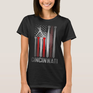 Retro Cincinnati American Flag Distressed Baseball T-Shirt