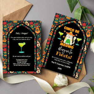 Retro Cinco De Mayo- Cute Cat Margarita Fiesta Invitation
