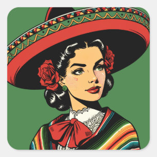 Retro Cinco de Mayo Fiesta Party Favor Square Sticker