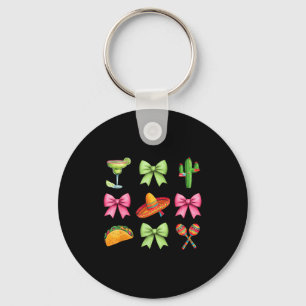 Retro cinco de mayo taco sombrero coquette bow gir key ring