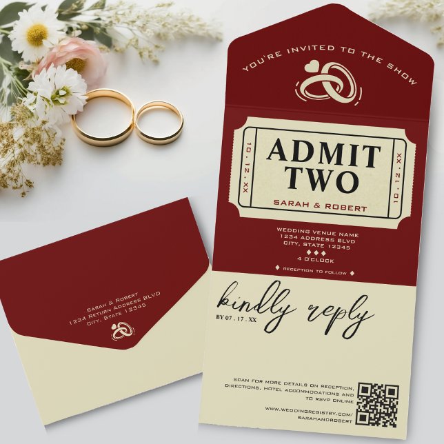 Retro Cinema Theatre Admit Two Ticket Wedding All In One Invitation (Retro Cinema Theater Admit Two Ticket Wedding All In One Invitation)