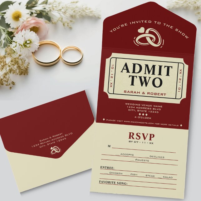 Retro Cinema Theatre Admit Two Ticket Wedding All In One Invitation (Retro Cinema Theater Admit Two Ticket Wedding All In One Invitation)