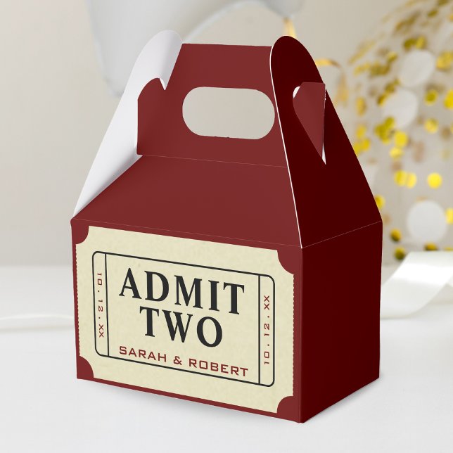 Retro Cinema Theatre Admit Two Ticket Wedding Favour Box (Retro Cinema Theater Admit Two Ticket Wedding Favor Box)