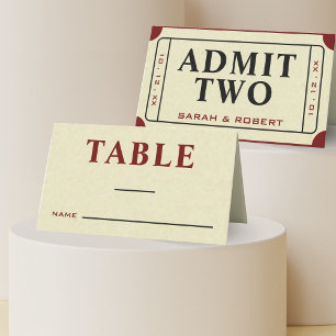 Retro Cinema Theatre Admit Two Ticket Wedding Place Card