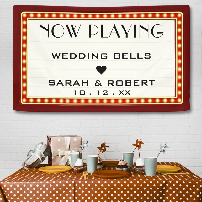 Retro Cinema Theatre Marquee Sign Red Wedding (Retro Cinema Theater Marquee Sign Dark Red Burgundy Wedding)