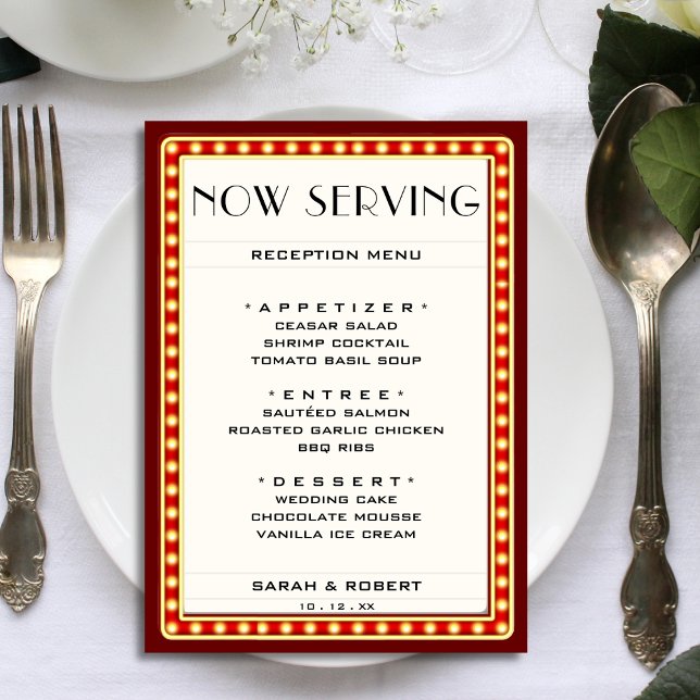 Retro Cinema Theatre Marquee Sign Red Wedding Menu (Retro Cinema Theater Marquee Sign Red Wedding Menu)