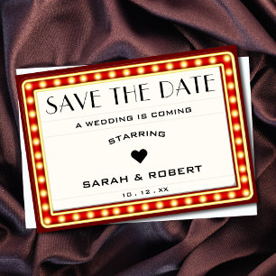 Retro Cinema Theatre Marquee Sign Red Wedding Save The Date