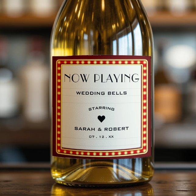 Retro Cinema Theatre Marquee Sign Red Wedding Sparkling Wine Label (Retro Cinema Theater Marquee Sign Red Wedding Sparkling Wine Label
)