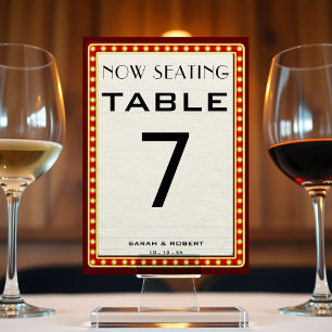 Retro Cinema Theatre Marquee Sign Red Wedding Table Number