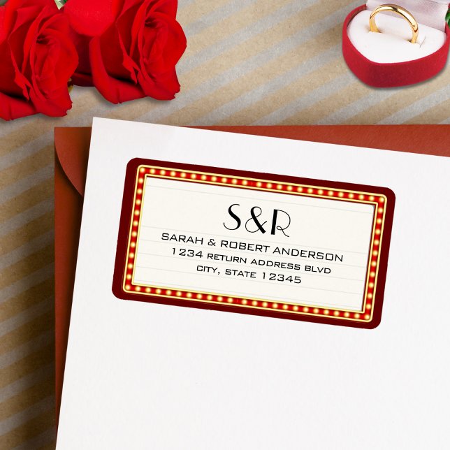Retro Cinema Theatre Marquee Sign Wedding Address Label (Retro Cinema Theater Marquee Sign Wedding Favor Label)