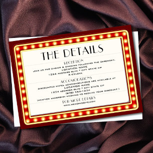 Retro Cinema Theatre Marquee Sign Wedding Details Enclosure Card