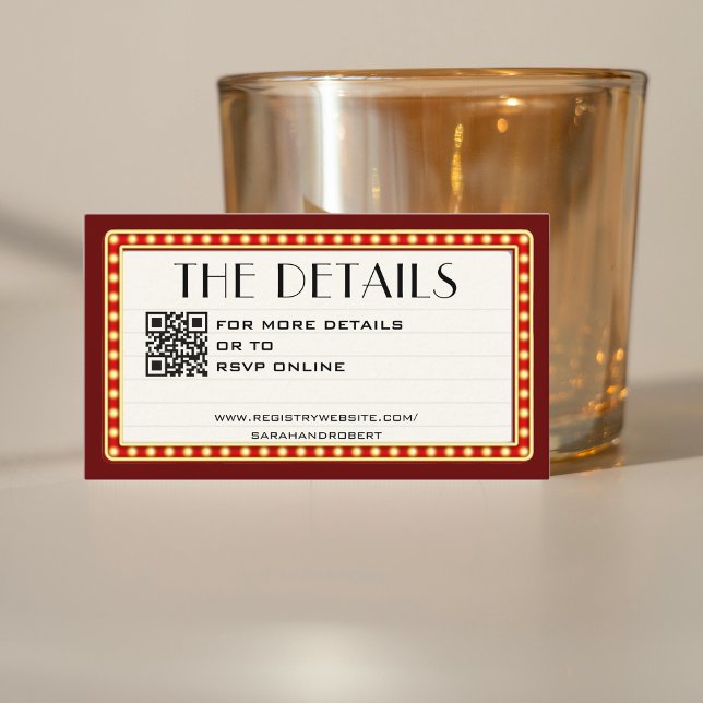Retro Cinema Theatre Marquee Sign Wedding Details Enclosure Card (Retro Cinema Theater Marquee Sign Wedding Details Enclosure Card)