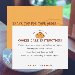 Retro Cinnamon Roll Logo Cookie Care Instructions Thank You Card