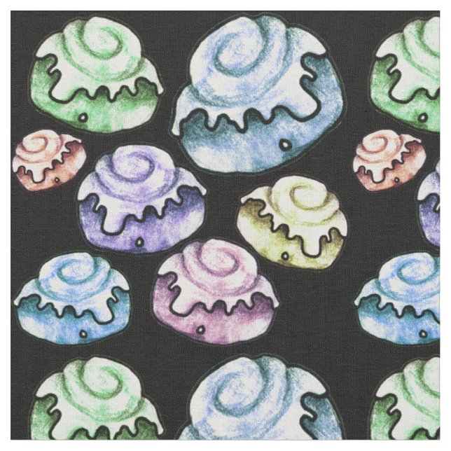 Retro Cinnamon Rolls Fabric (Close Up)