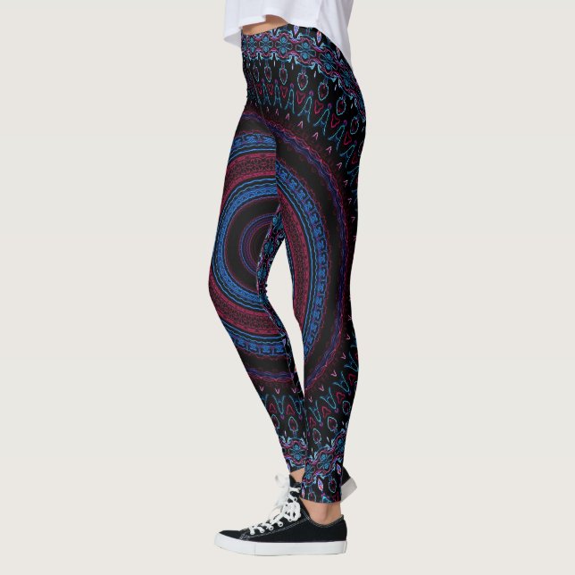 Retro Circle Geometric Mandala Trippy Hippie Boho  Leggings (Left)
