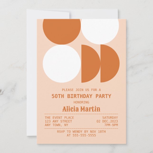 Retro Circle Geometric Orange Pattern Birthday Invitation (Front)