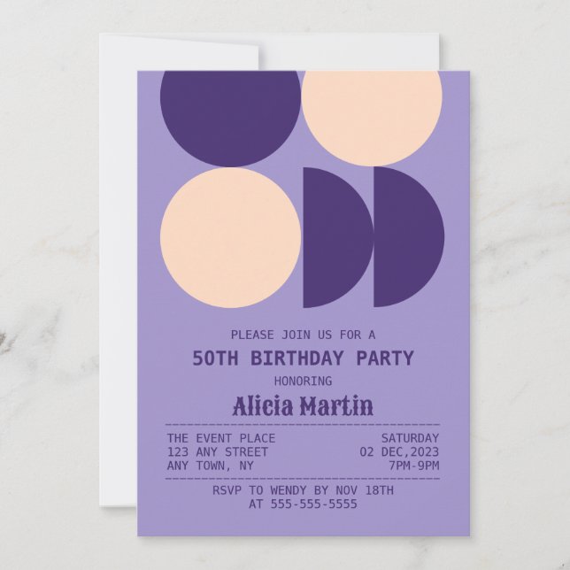 Retro Circle Geometric Purple Pattern Birthday Invitation (Front)