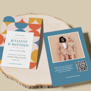 Retro Circle Scallop Mid Century QR CODE PHOTO Invitation