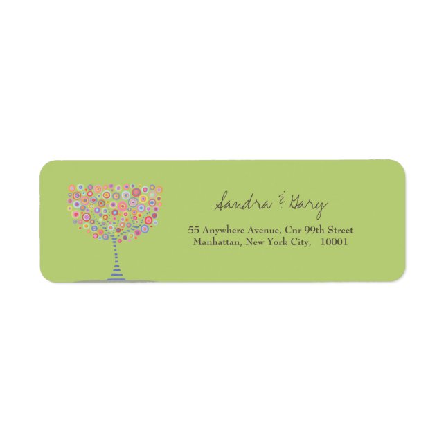 Retro Circle Tree Lime Green Return Address Label (Front)