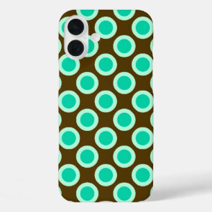 Retro circled dots, brown and turquoise iPhone 16 plus case
