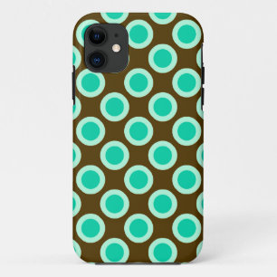 Retro circled dots, brown and turquoise iPhone 11 case
