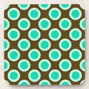 Retro circled dots, brown and turquoise coaster