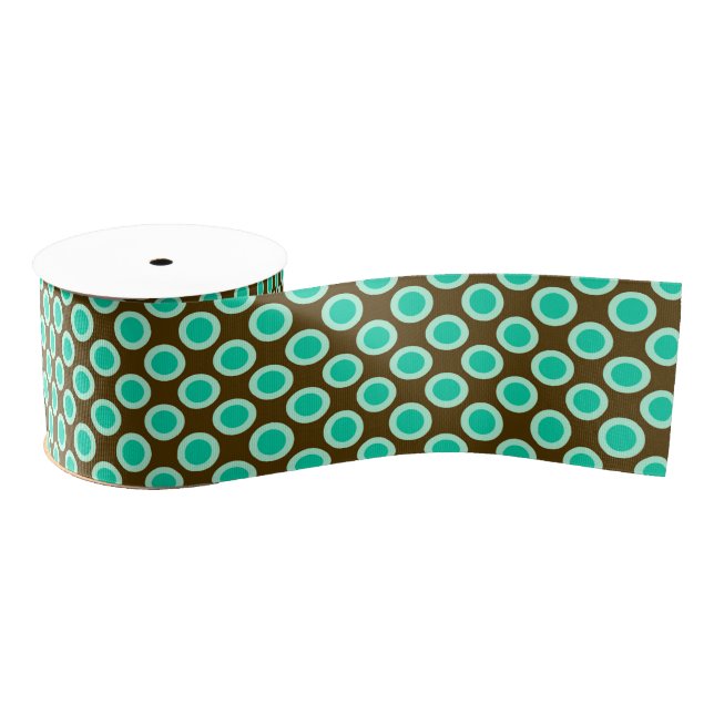 Retro Circled Dots, Brown and Turquoise Grosgrain Ribbon (Spool)