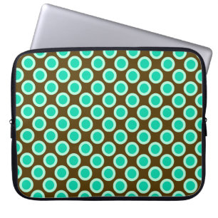 Retro circled dots, brown and turquoise laptop sleeve