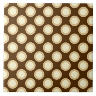 Retro circled dots, chocolate, cream and tan ceramic tile