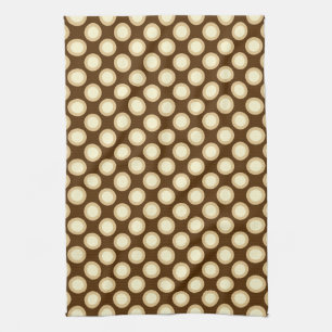 Retro circled dots, chocolate, cream and tan tea towel