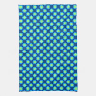 Retro circled dots, cobalt blue and light green tea towel