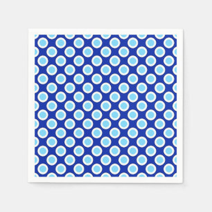 Retro circled dots, cobalt blue and white napkin
