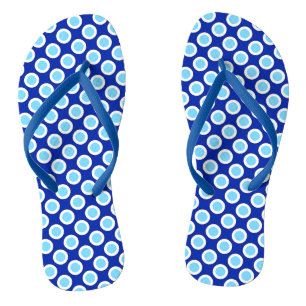 Retro circled dots, cobalt blue and white thongs