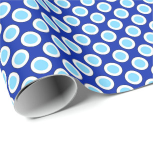 Retro circled dots, cobalt blue and white wrapping paper