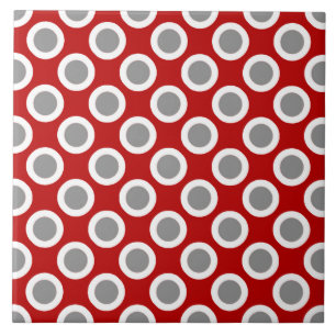 Retro circled dots, deep red and grey ceramic tile