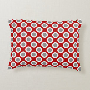 Retro circled dots, deep red and grey decorative cushion