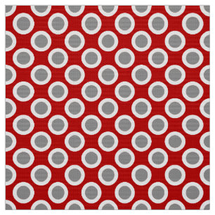 Retro circled dots, deep red and grey fabric