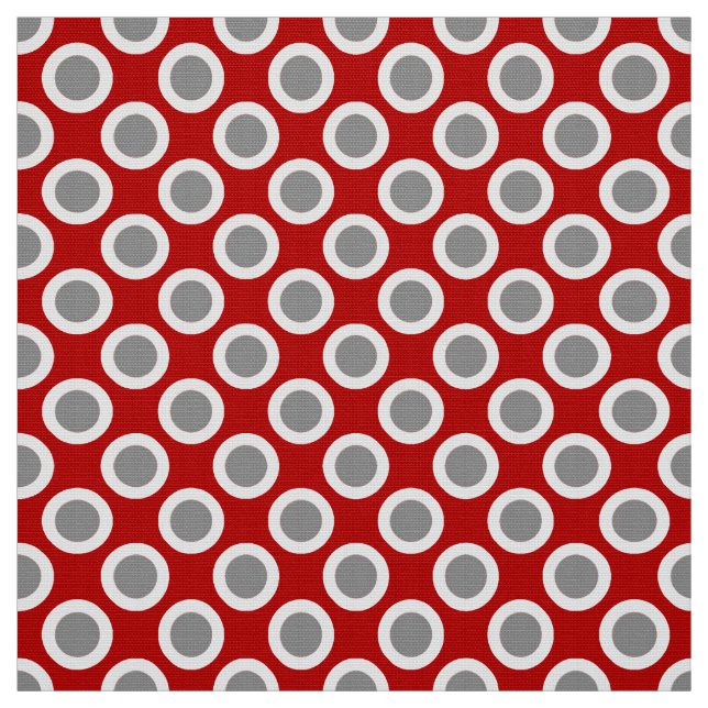 Retro circled dots, deep red and grey fabric (Swatch)