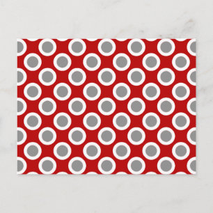 Retro circled dots, deep red and grey postcard